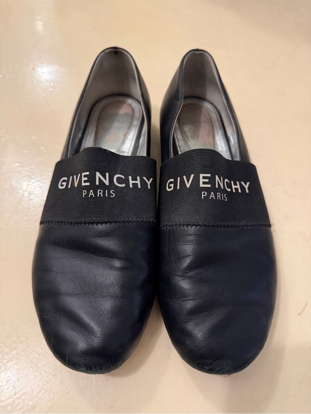 Givenchy Black Leather Logo Elastic Slip-On Flats